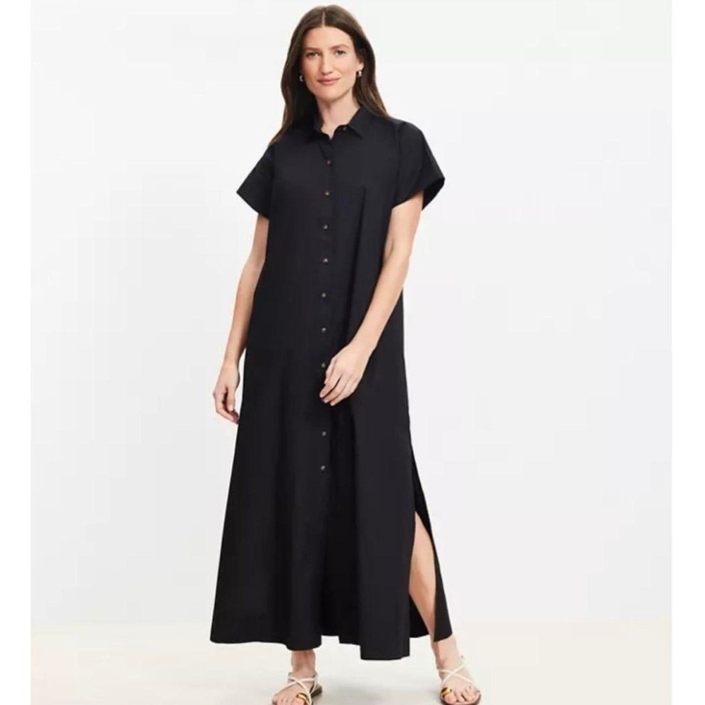 Loft Womens Black Cotton Poplin Short Sleeve Maxi Shirt Dress Size 18 759038